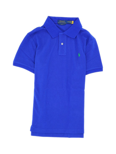 Shop Ralph Lauren Kids Logo Embroidered Straight Hem Polo Shirt In Blue