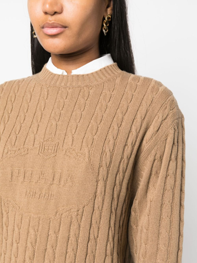 Prada Textured Cable Knit Sweater In Braun
