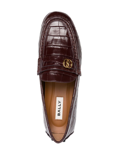 Shop Bally Logo-plaque Leather Loafers In Braun