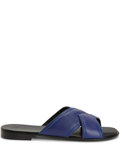 Shop Giuseppe Zanotti Flavio Slip-on Leather Sandals In Blue
