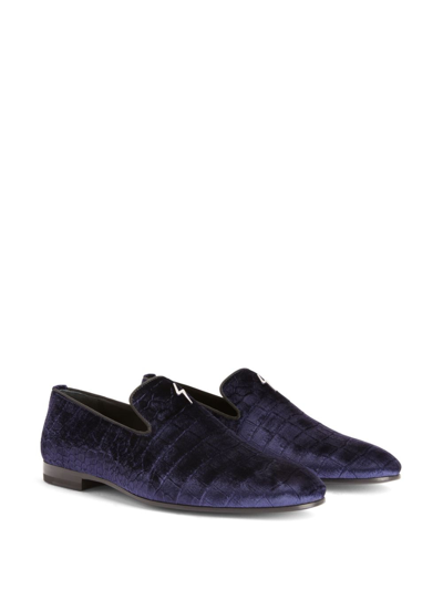 Shop Giuseppe Zanotti G-flash Crocodile-effect Loafers In Blau