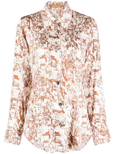 Shop Rejina Pyo Kora Printed Silk-blend Blouse In Neutrals