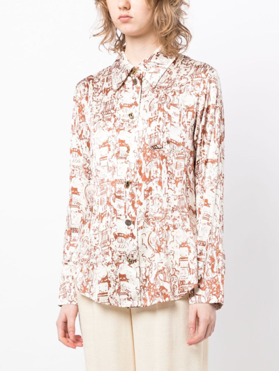 Shop Rejina Pyo Kora Printed Silk-blend Blouse In Neutrals