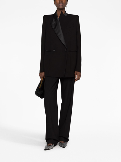 Khaite Asymmetrical Satin Lapel Blazer In Black