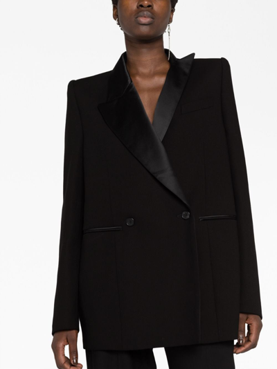 Khaite Asymmetrical Satin Lapel Blazer In Black