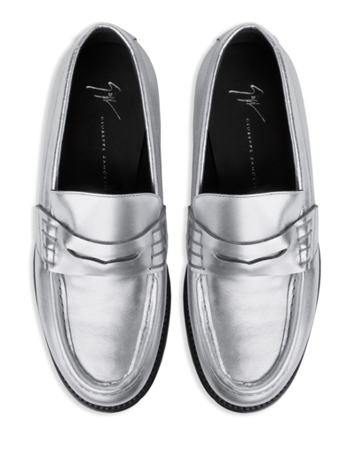 Shop Giuseppe Zanotti Euro Metallic-effect Leather Loafers In Silber