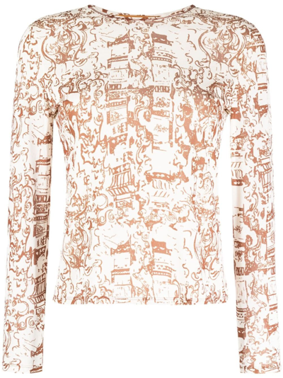 Shop Rejina Pyo Graphic-print Long-sleeve Top In Brown