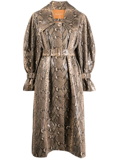 Shop Rejina Pyo Snakeprint-effect Belted-waist Coat In Brown