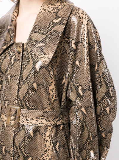 Shop Rejina Pyo Snakeprint-effect Belted-waist Coat In Brown