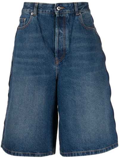 Shop Off-white Wide-leg Denim Bermuda Shorts In Blue