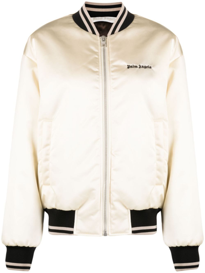 Shop Palm Angels Logo-print Bomber Jacket In Nude