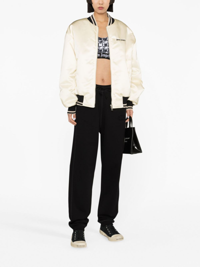 Shop Palm Angels Logo-print Bomber Jacket In Nude