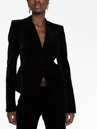 Shop Tom Ford Adjustable Cotton-velvet Blazer In Black