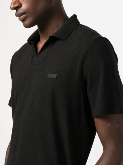 Shop Calvin Klein Logo-patch Split-neck Polo Shirt In Schwarz