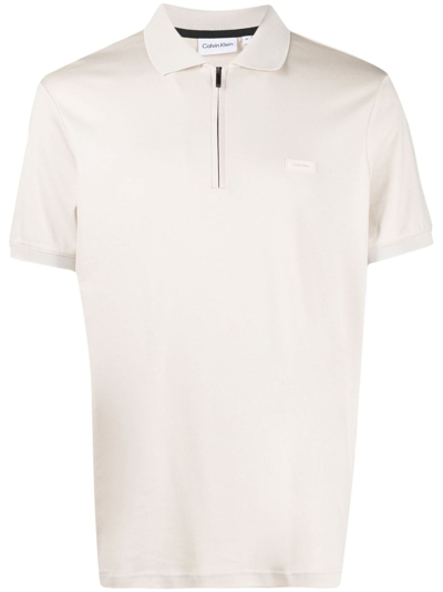 Shop Calvin Klein Logo-patch Zip-up Polo Shirt In Nude