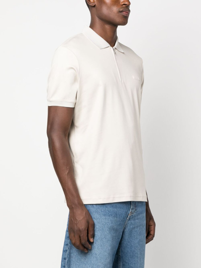 Shop Calvin Klein Logo-patch Zip-up Polo Shirt In Nude
