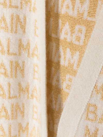 Shop Balmain Logo-intarsia Belted Cardigan In Nude
