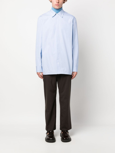 Shop Jil Sander Logo-embroidered Pinstripe Shirt In Blau