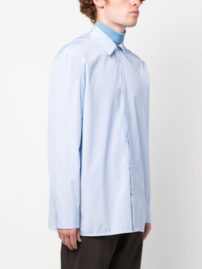 Shop Jil Sander Logo-embroidered Pinstripe Shirt In Blau