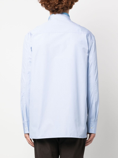 Jil Sander Logo-embroidered Pinstripe Shirt In Blau