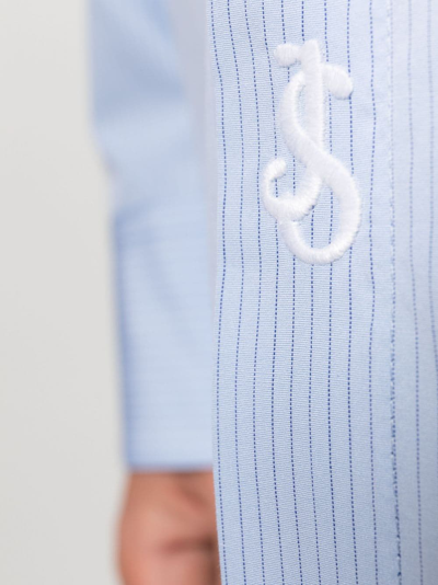 Shop Jil Sander Logo-embroidered Pinstripe Shirt In Blau