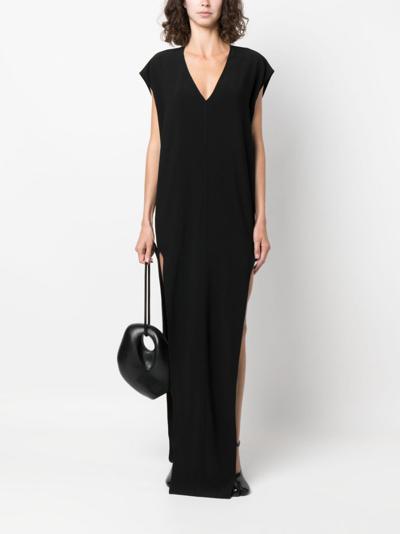 Rick Owens V-neck Floor-length Dress In Schwarz