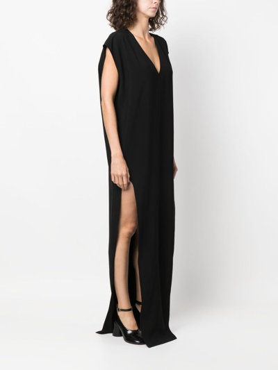 Rick Owens V-neck Floor-length Dress In Schwarz