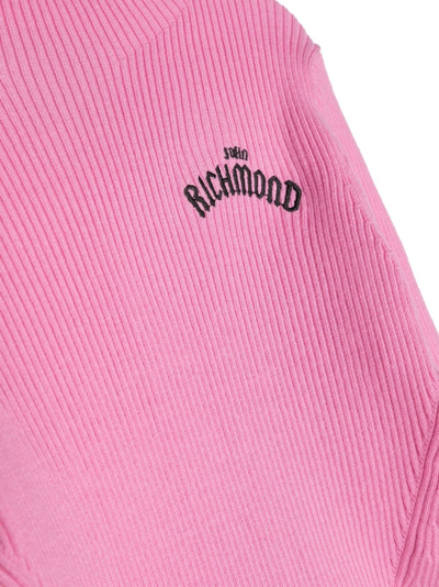 Shop John Richmond Junior Logo-embroidered Ribbed-knit Jumper In Rosa