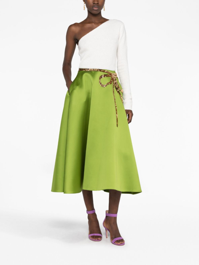 Shop Valentino Sequin-embellished Satin Skirt In Green