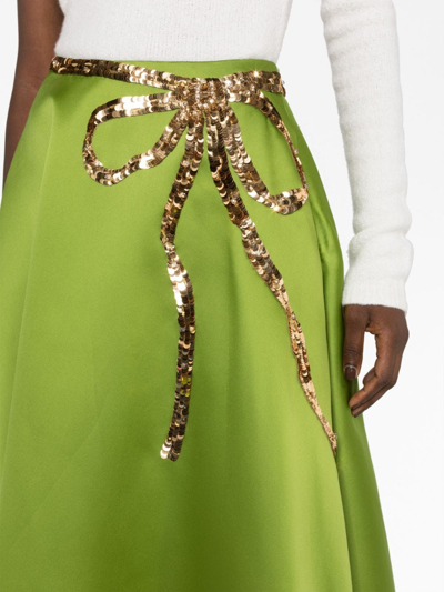 Shop Valentino Sequin-embellished Satin Skirt In Green