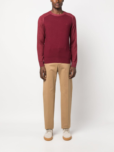 Shop Etro Logo-embroidered Virgin-wool Jumper In Rot