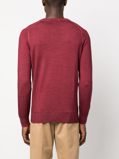Shop Etro Logo-embroidered Virgin-wool Jumper In Rot