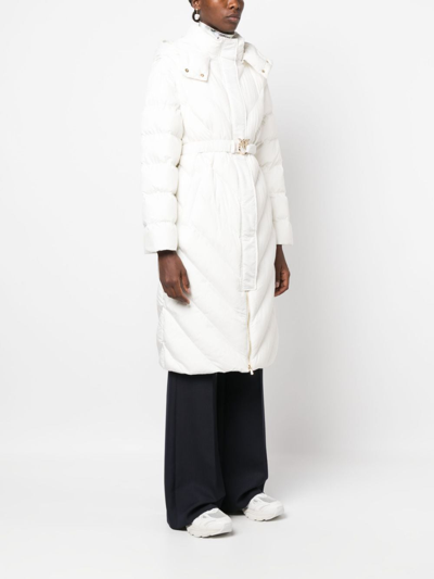 Shop Pinko Chevron-quilting Padded Hooded Coat In Weiss