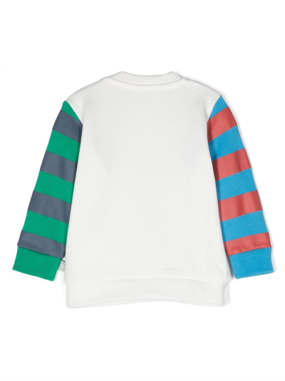 Stella Mccartney Penguin-print Striped Cotton Sweatshirt In Weiss