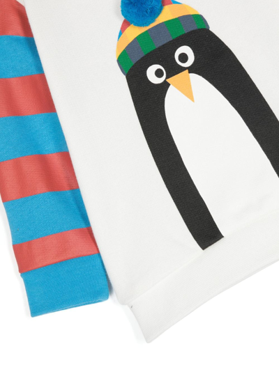 Stella Mccartney Penguin-print Striped Cotton Sweatshirt In Weiss