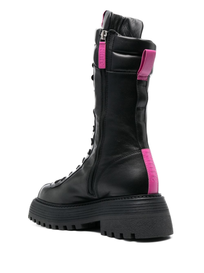 Shop 3juin Logo-patch Leather Boots In Schwarz
