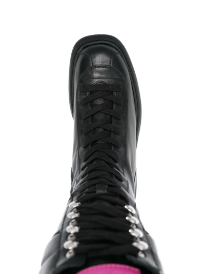 Shop 3juin Logo-patch Leather Boots In Schwarz