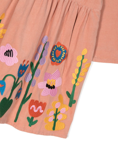 Shop Stella Mccartney Floral-embroidered Cotton Dress In Pink