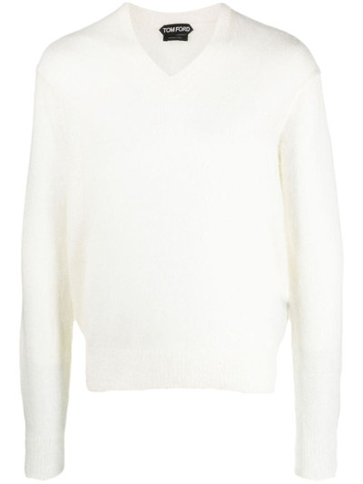 Shop Tom Ford V-neck Knitted Jumper In White