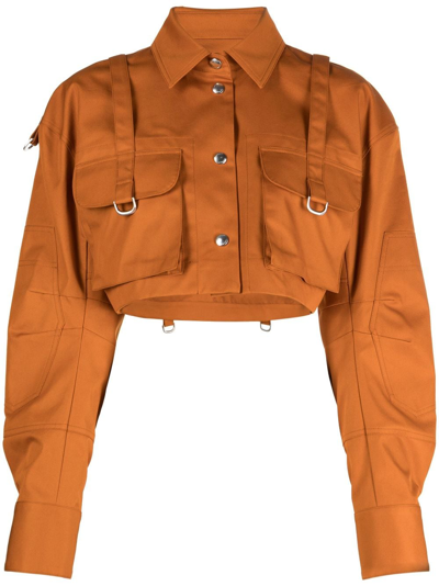 Shop Off-white Co Cargo Cropped Cotton Shirt In Orange