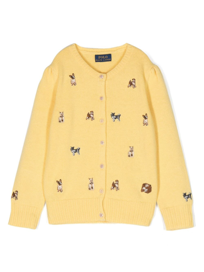 Shop Ralph Lauren Dog-embroidered Buttoned Cardigan In Yellow