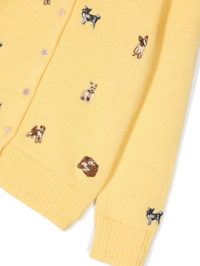 Shop Ralph Lauren Dog-embroidered Buttoned Cardigan In Yellow