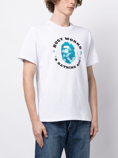 Shop A Bathing Ape Logo-print Cotton T-shirt In White