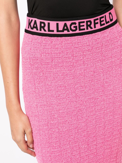 Shop Karl Lagerfeld Logo-waistband Bouclé Pencil Skirt In Pink