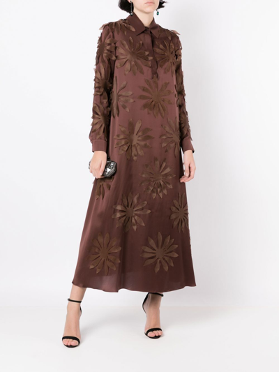 Gloria Coelho Flower Appliqué Silk Dress In Brown