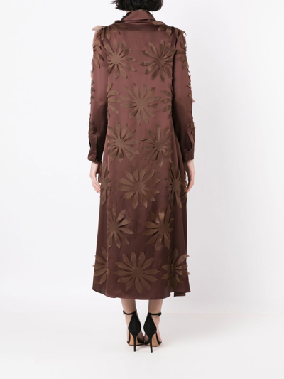 Gloria Coelho Flower Appliqué Silk Dress In Brown