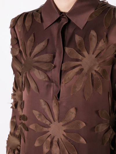 Gloria Coelho Flower Appliqué Silk Dress In Brown