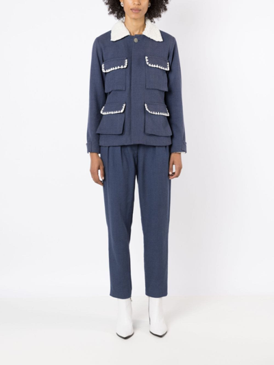 Isolda Shearling-collar Button-up Jacket In Blue