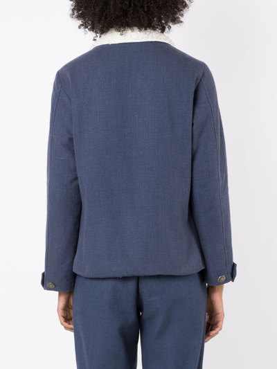 Isolda Shearling-collar Button-up Jacket In Blue
