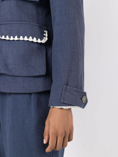 Isolda Shearling-collar Button-up Jacket In Blue